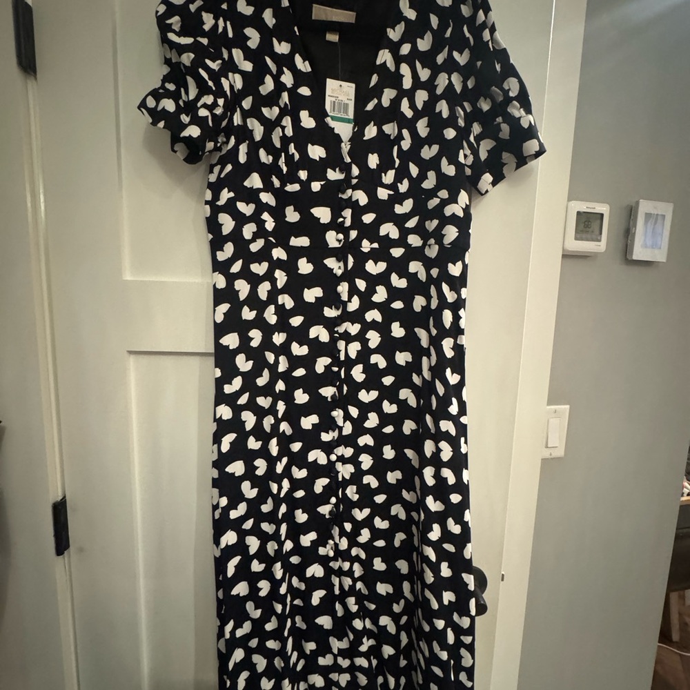 Michael Kors Black and White Patterned Midi Dress